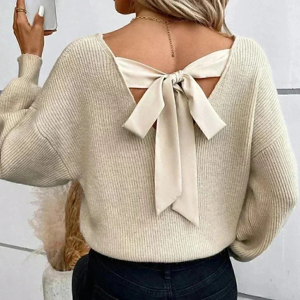 Apricot Casual Womens Back Strap Lantern Sleeve Sweater - Picture 5 of 5